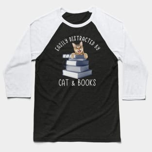 Easily Distracted By Cat & Books Baseball T-Shirt